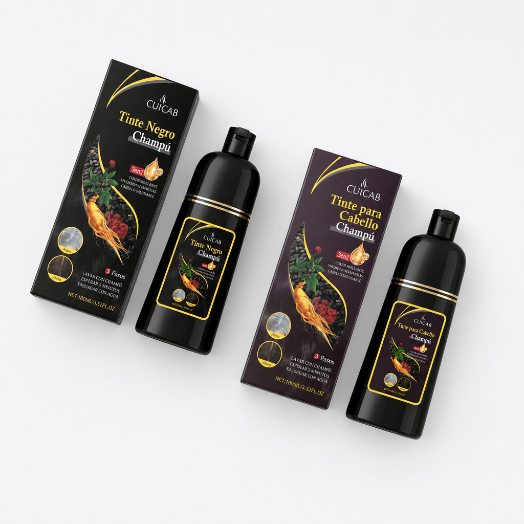 Cuicab Fortificante Champú QuitaCanas for gray hair, showing a bottle of specialized shampoo with a clean, professional design.